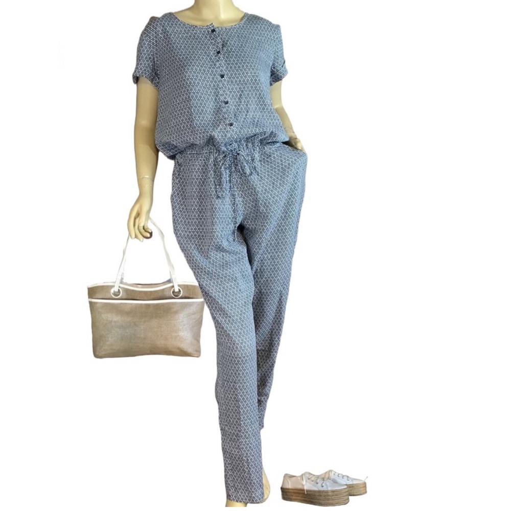 Lands' End Blue Patterned Jumpsuit